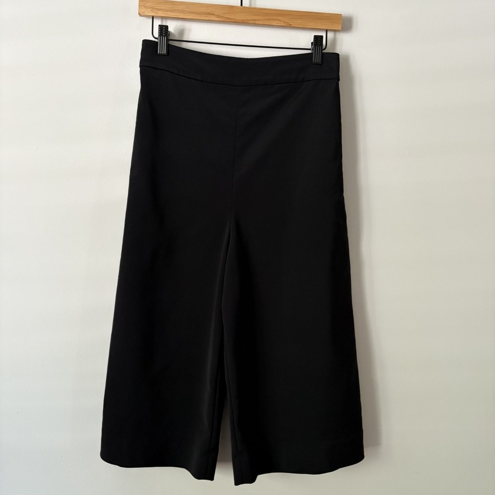 Tibi Wide Leg High Rise Knit Crop Pants Black 4 Trouser Shorts Minimalist Office
